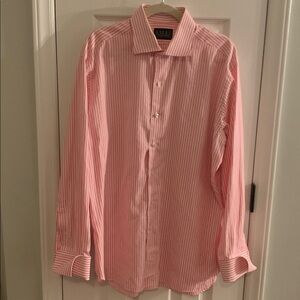 Men’s Dress Shirt 17” Neck Liles Clothing Studio Pink White Vertical Stripe